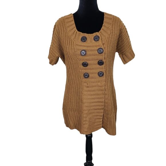 Soft Surroundings Sweater Women PS Brown Chunky Knit Wool Blend Double Buttons - Picture 1 of 12